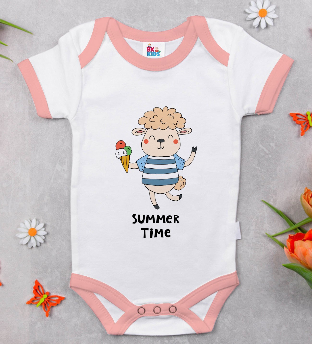 BK Kids Summer Time Tasarımlı Pembe Bebek Body Zıbın-1