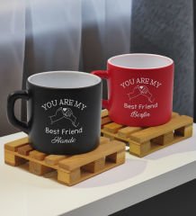 BK Gift Kişiye Özel İsimli Best Friend 2’li Siyah ve Kırmızı Renkli Middle Çay & Kahve Fincanı-2, Arkadaşa Hediye, Sevgiliye Hediye