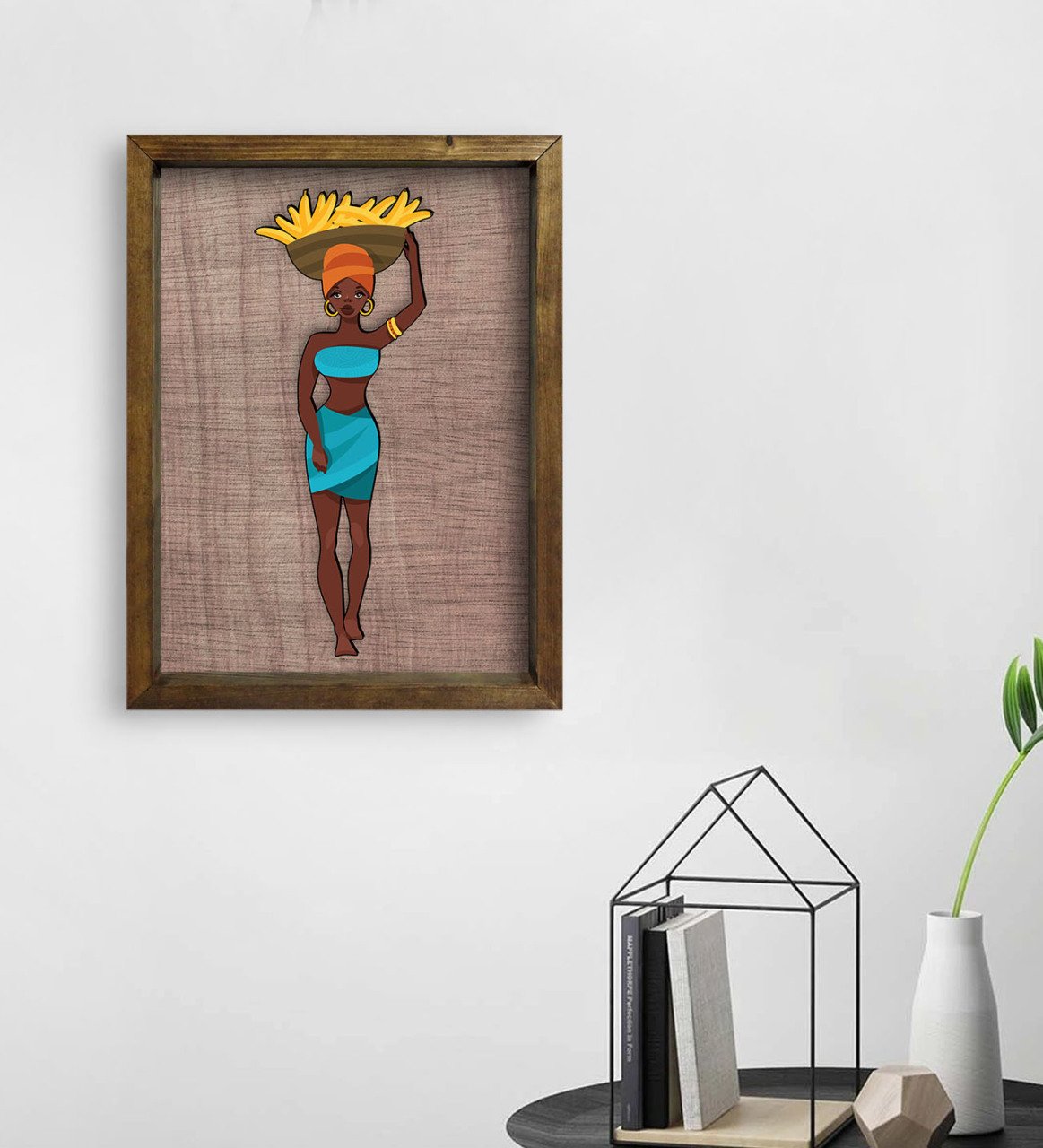 BK Home African Woman Tasarımlı Doğal Masif Ahşap Çerçeveli Tablo 45x65cm-3