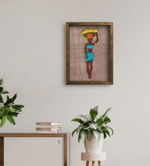 BK Home African Woman Tasarımlı Doğal Masif Ahşap Çerçeveli Tablo 45x65cm-3