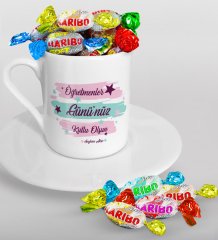 Kişiye Özel Öğretmenler Gününüz Kutlu Olsun Türk Kahvesi Fincanı ve Haribo Şeker Hediye Seti-4