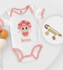 BK Kids Kişiye Özel İsimli Pembe Bebek Body Zıbın ve Kız Bebek İğnesi Hediye Seti-10