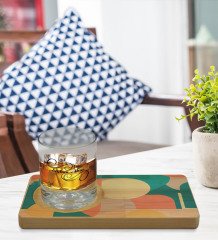 Kişiye Özel Modern Art Tasarımlı Doğal Ahşap Tabaklı Viski Bardağı Sunum Seti Model 10