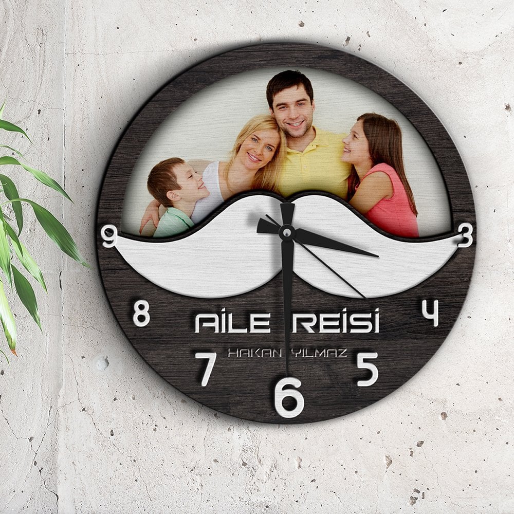 Kişiye Özel Aile Reisi Tasarımlı Ahşap Duvar Saati - 1