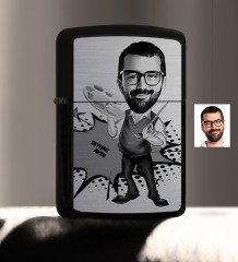 Kişiye Özel Bay Ressam Karikatürlü Benzinli Siyah Metal Çakmak - 1