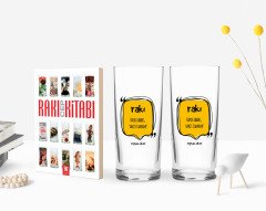 Kişiye Özel Renkli Baskılı Haydi Abbas Vakit Tamam Tasarımlı İkili Rakı Bardağı ve Rakı Cep Kitabı Hediye Seti-1
