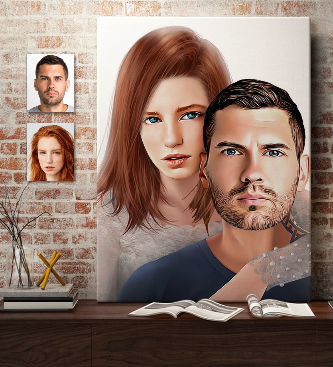 Kişiye Özel Sevgililer Karikatürlü Kanvas Tablo 50x70cm-41