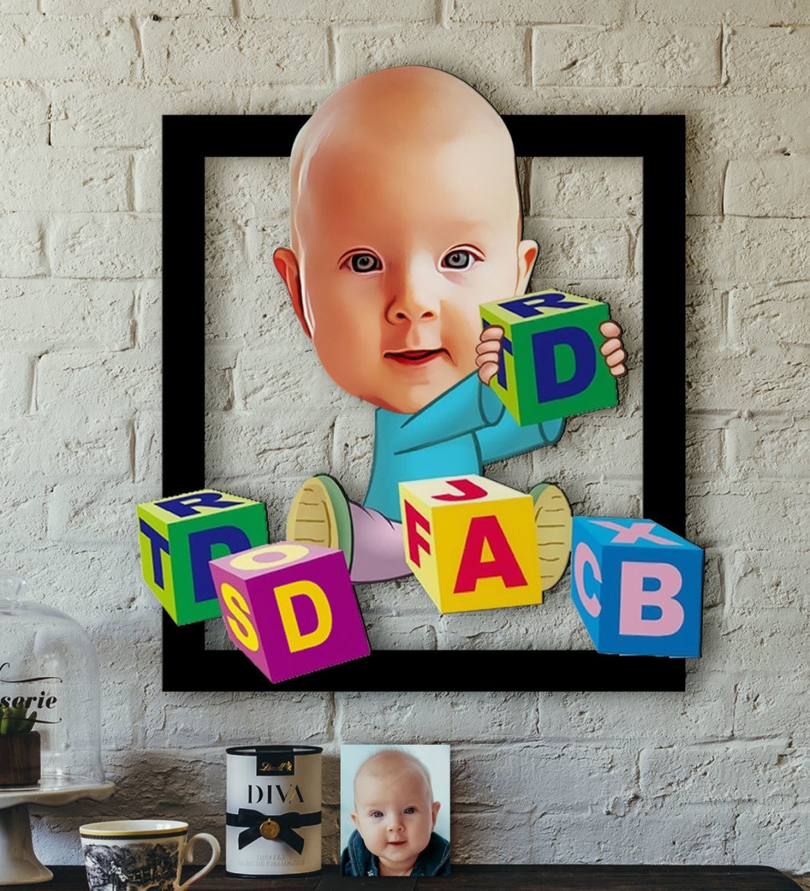 Kişiye Özel Bebek Karikatürlü 3D Ahşap Tablo-5