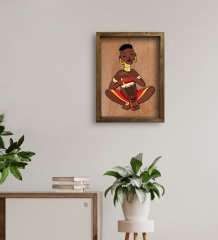 BK Home African Woman Tasarımlı Doğal Masif Ahşap Çerçeveli Tablo 45x65cm-4