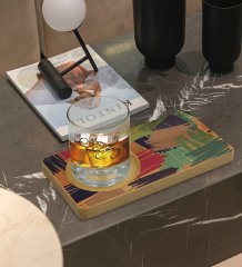 Kişiye Özel Modern Art Tasarımlı Doğal Ahşap Tabaklı Viski Bardağı Sunum Seti Model 11