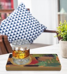 Kişiye Özel Modern Art Tasarımlı Doğal Ahşap Tabaklı Viski Bardağı Sunum Seti Model 11