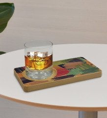 Kişiye Özel Modern Art Tasarımlı Doğal Ahşap Tabaklı Viski Bardağı Sunum Seti Model 11