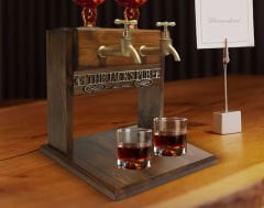 BK Gift Kişiye Özel Kabartma İsimli Çift Musluklu Doğal Ahşap Viski Standı, İçki Standı, Doğum Günü Hediyesi, Ev Hediyesi, Erkek Hediye-44