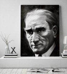 Kişiye Özel Atatürk Karakalem Portre Tasarımlı Kanvas Tablo 70x100cm-1