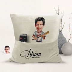 BK Gift Kişiye Özel Beyzbol Karikatür Tasarımlı Organizer Kumanda ve Atıştırmalık Cepli Sarı Kırlent Yastık-1 Arkadaşa Hediye, Cepli Yastık