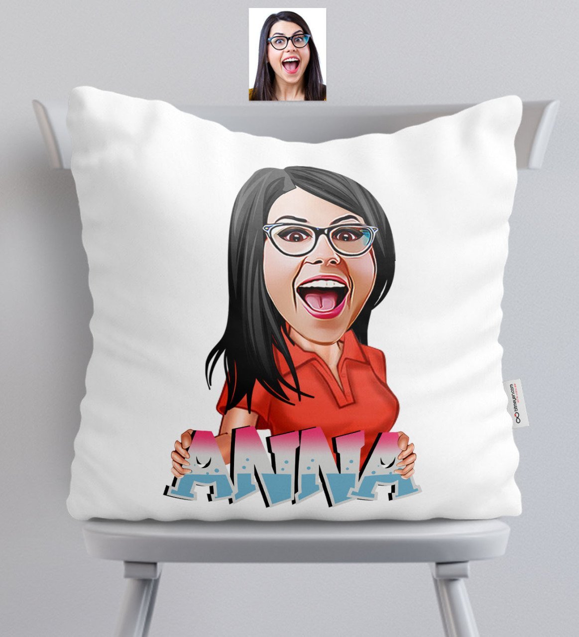 Personalized Name Ladies Caricature White Pillow