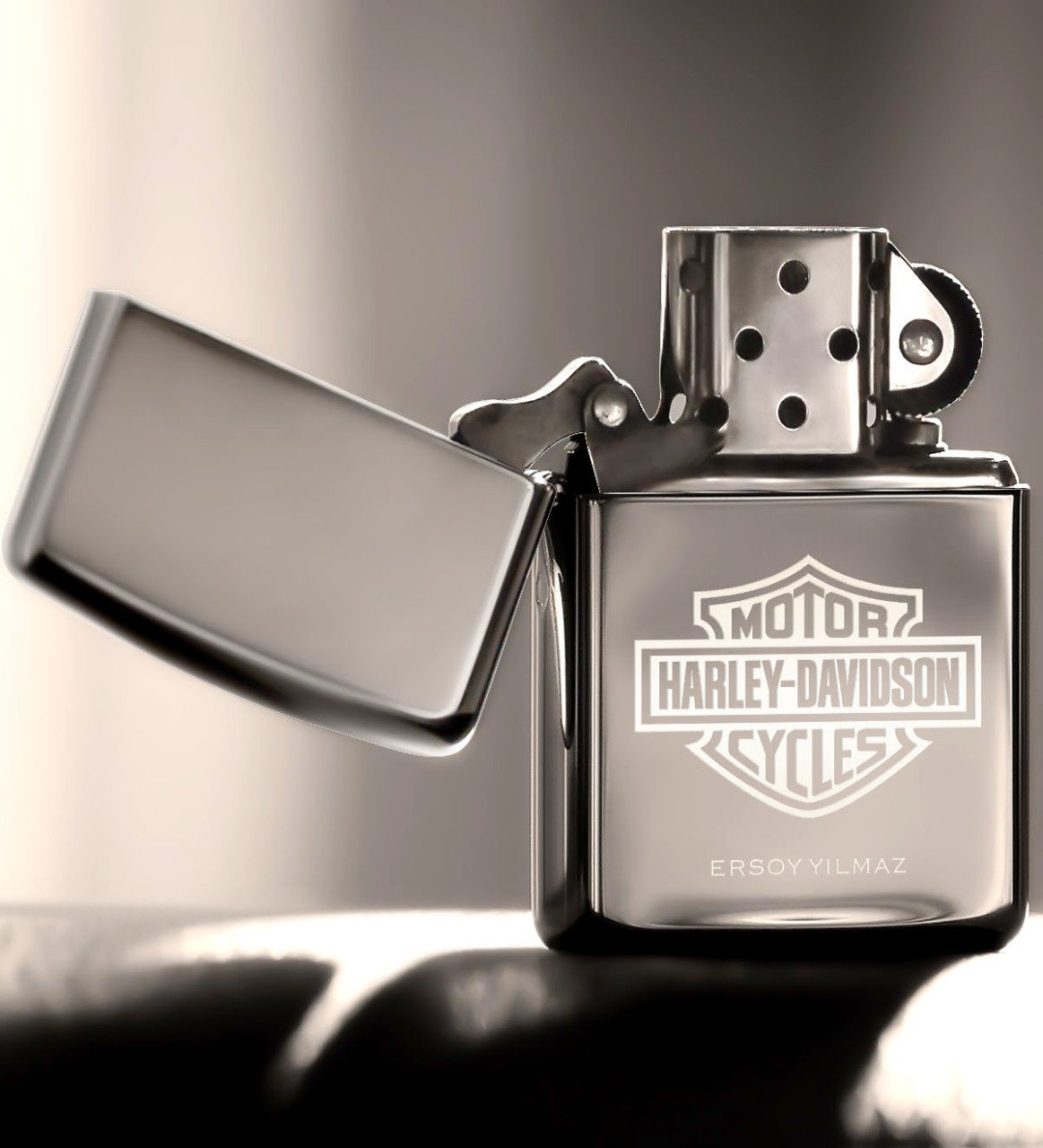 Kişiye Özel Harley Davidson Benzinli Gümüş Gri Metal Çakmak