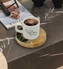 Kişiye Özel Mermer Tasarımlı Doğal Ahşap Tabaklı Türk Kahvesi Fincanı Model 6
