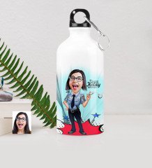 Kişiye Özel Bayan Polis Karikatürlü Metal Suluk (500 ml.) 1