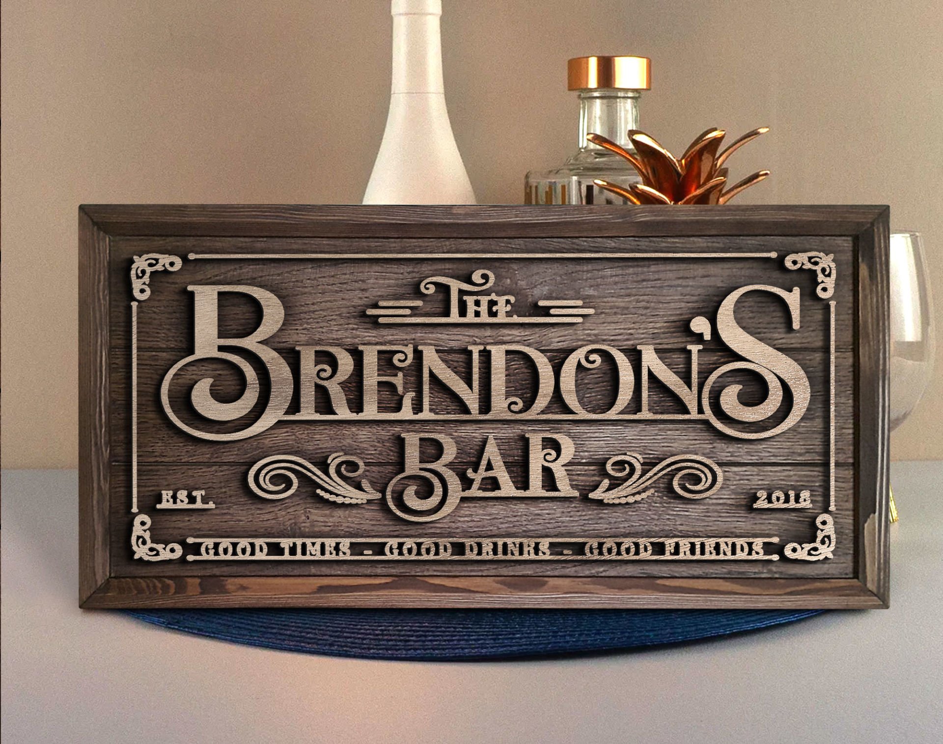 BK Gift Özel Yapım Kabartma Figür Temalı Meşe Ağacı Ahşap Bar Tablosu, Ev Dekorasyonu, Duvar Dekoru, Bar Tablo-4