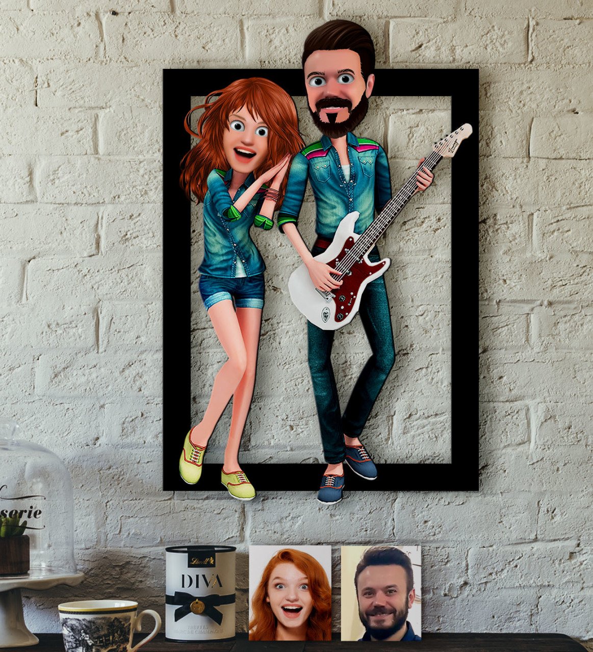 Kişiye Özel Sevgililer Animasyonlu Karikatürlü 3D Ahşap Tablo-31