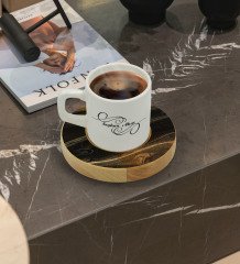 Kişiye Özel Mermer Tasarımlı Doğal Ahşap Tabaklı Türk Kahvesi Fincanı Model 7