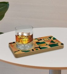Kişiye Özel Modern Art Tasarımlı Doğal Ahşap Tabaklı Viski Bardağı Sunum Seti Model 14