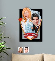 Kişiye Özel İsimli Evleniyoruz Karikatürlü 3D Ahşap Tablo-2