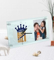 Kişiye Özel Fotoğraflı Babaların En Kralı Masaüstü Cam Saat