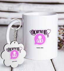 Kişiye Özel Mesleki Doktor Beyaz Kupa ve Anahtarlık Hediye Seti-12