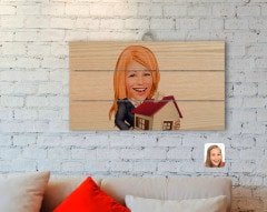 Kişiye Özel Kadın Emlakçı Karikatürlü Otantik Ahşap Palet Tablo-1