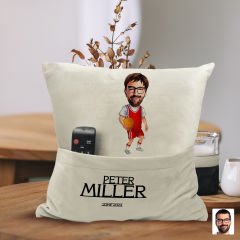 BK Gift Kişiye Özel Basketbol Karikatür Tasarımlı Organizer Kumanda ve Atıştırmalık Cepli Sarı Kırlent Yastık-5 Arkadaşa Hediye, Cepli Yastık