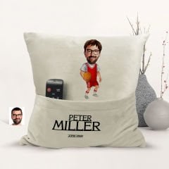 BK Gift Kişiye Özel Basketbol Karikatür Tasarımlı Organizer Kumanda ve Atıştırmalık Cepli Sarı Kırlent Yastık-5 Arkadaşa Hediye, Cepli Yastık
