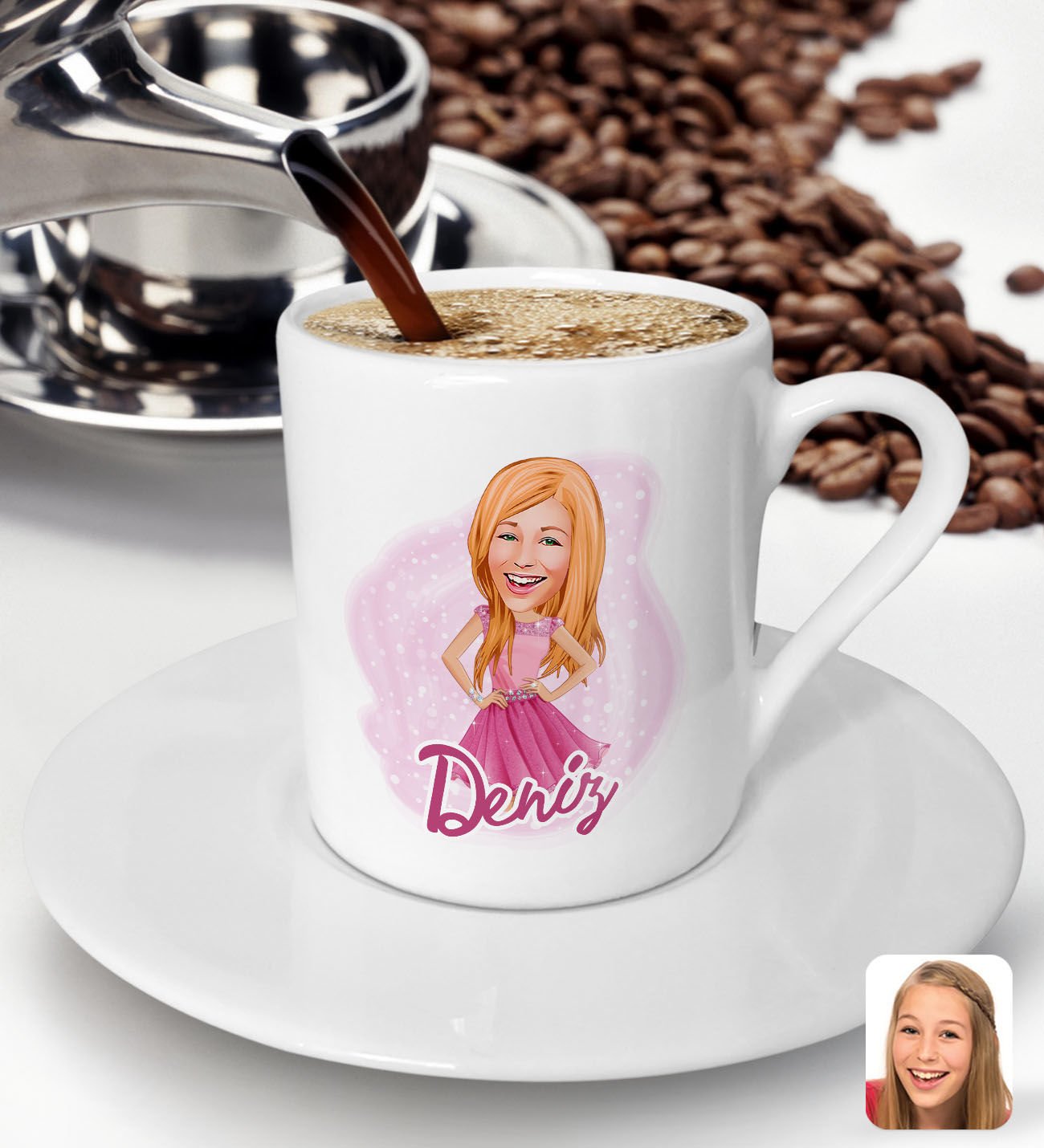 Bk Gift Kişiye Özel Barbie Karikatürlü Türk Kahvesi Fincanı-1, Barbie Filmi, Barbie Hediyelik Eşya, Arkadaşa Hediye