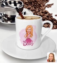 Bk Gift Kişiye Özel Barbie Karikatürlü Türk Kahvesi Fincanı-1, Barbie Filmi, Barbie Hediyelik Eşya, Arkadaşa Hediye