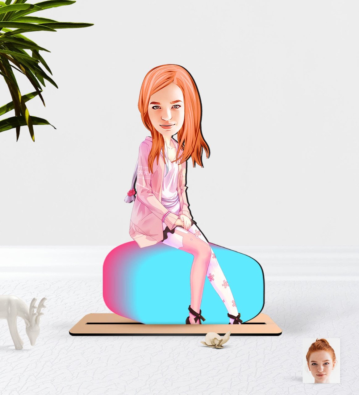 Kişiye Özel Kadın Karikatürlü Ahşap Biblo-32