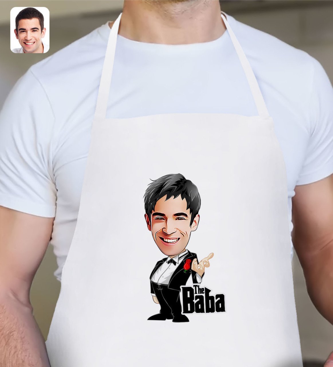 Kişiye Özel Godfather Baba Karikatürlü Beyaz Mutfak Önlüğü-1