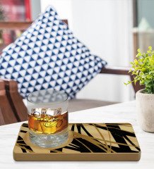 Kişiye Özel Modern Art Tasarımlı Doğal Ahşap Tabaklı Viski Bardağı Sunum Seti Model 16
