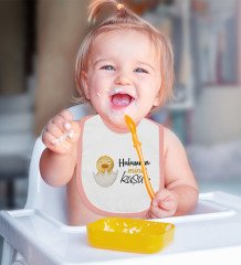 BK Kids Halasının Minik Kuşu Tasarımlı Pembe Bebek Mama Önlüğü