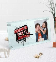 Kişiye Özel Fotoğraflı Dünyanın En Yakışıklı Babası Masaüstü Cam Saat-1
