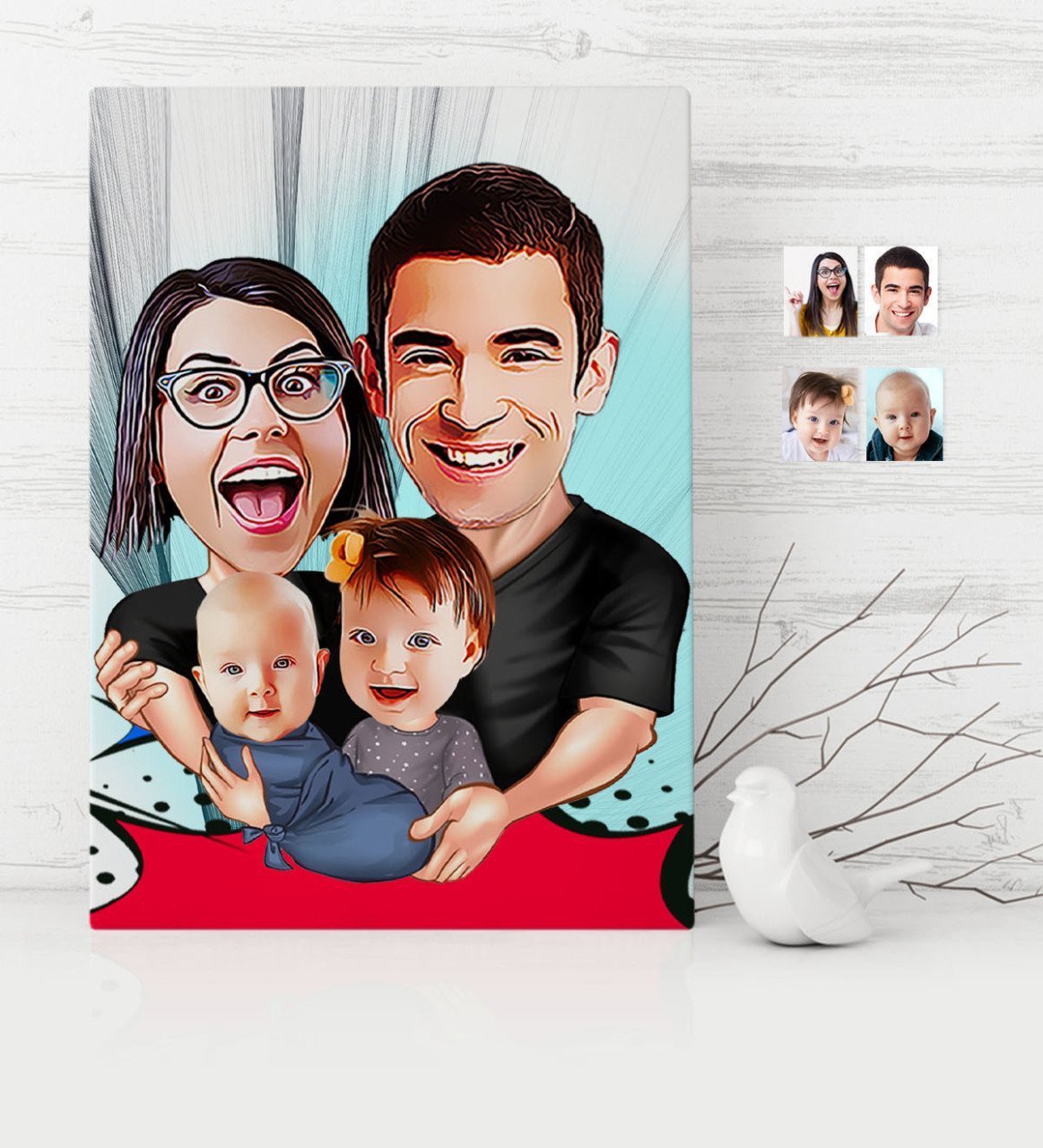 Kişiye Özel Aile Karikatür Kanvas Tablo (30 x 50 cm.) - 4