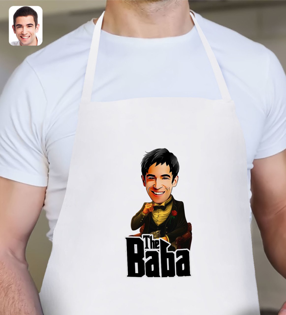 Kişiye Özel Godfather Baba Karikatürlü Beyaz Mutfak Önlüğü-3
