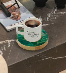 Kişiye Özel Mermer Tasarımlı Doğal Ahşap Tabaklı Türk Kahvesi Fincanı Model 11