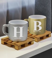 BK Gift Kişiye Özel İsimli 2’li Gümüş ve Gold Renkli Middle Çay & Kahve Fincanı-3, Arkadaşa Hediye, Sevgiliye Hediye