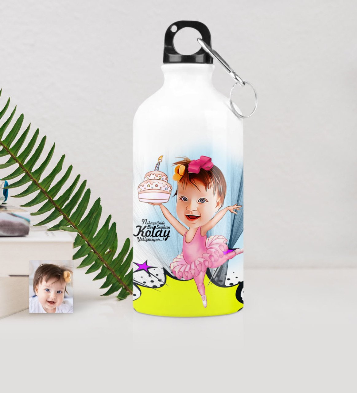 Kişiye Özel Kız Çocuk Doğum Günü Karikatürlü Metal Suluk (500 ml.) 1