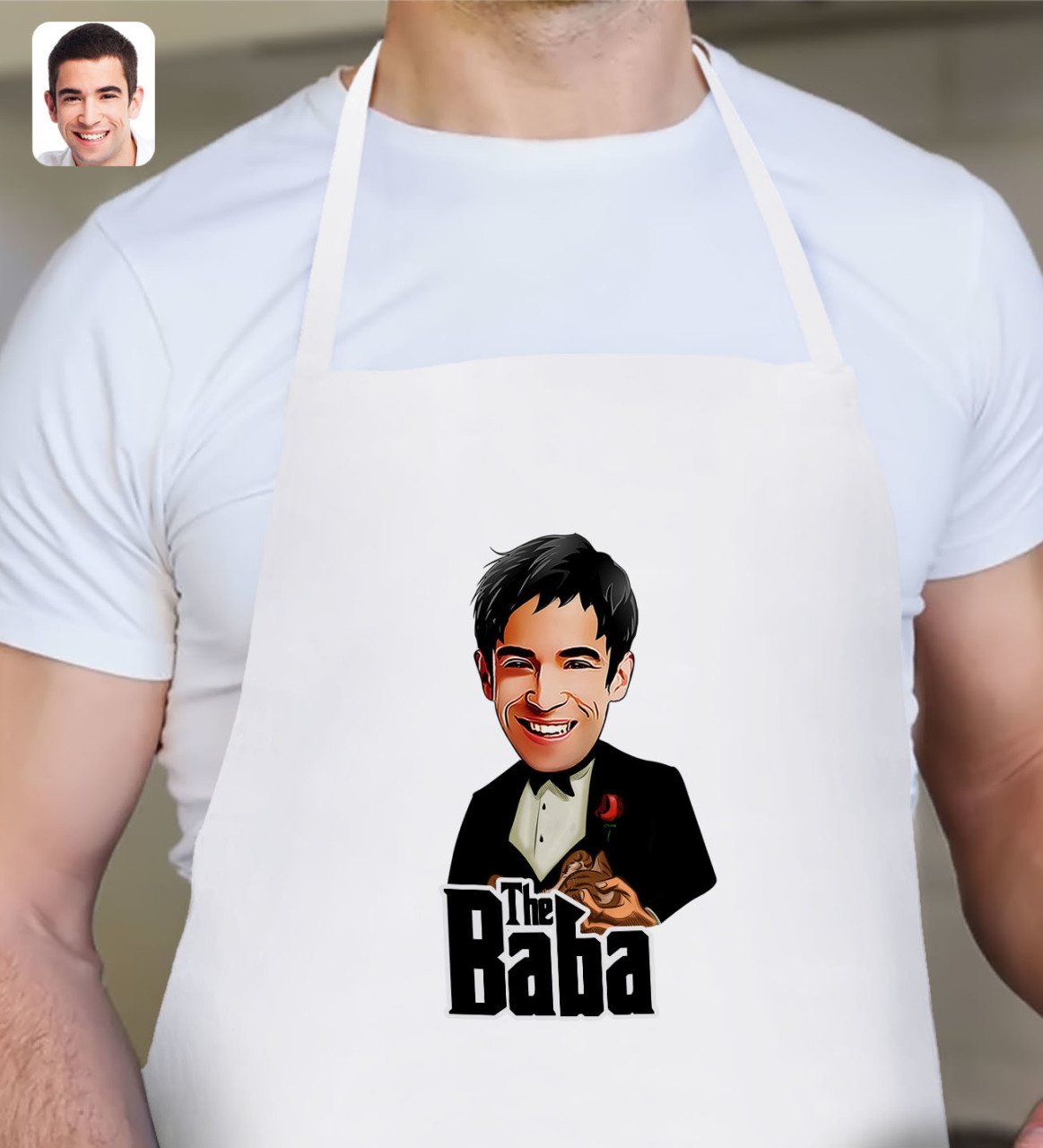 Kişiye Özel Godfather Baba Karikatürlü Beyaz Mutfak Önlüğü-4