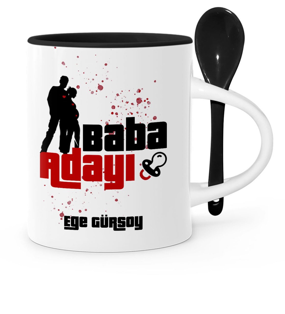 Babalar Gününe Özel Baba Adayı Siyah Kaşıklı Kupa Bardak - 2