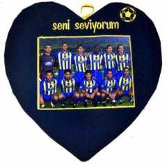 Sublimasyon Taraftar Kalp Yastık - Sarı Lacivert