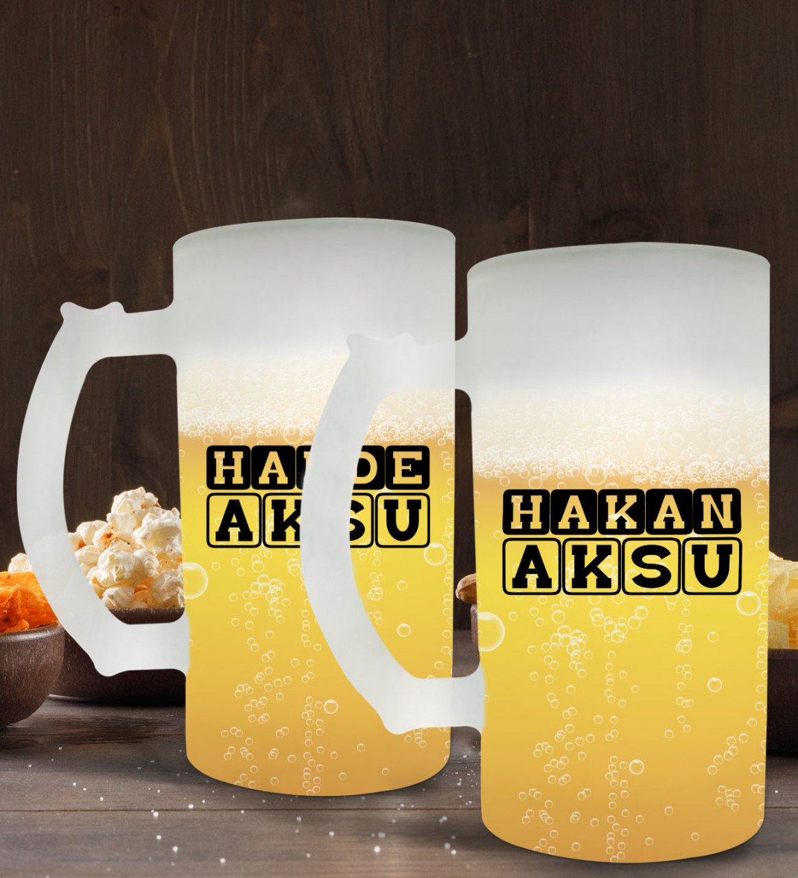 Kişiye Özel İsimli 2’li Buzlu Cam Bira Bardağı 50cl-30
