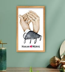 BK Gift Kişiye Özel Sevgili El Ele Tasarımlı Ahşap Çerçeveli Tablo-4 40x25cm, Sevgililer Günü, Sevgiliye Hediye